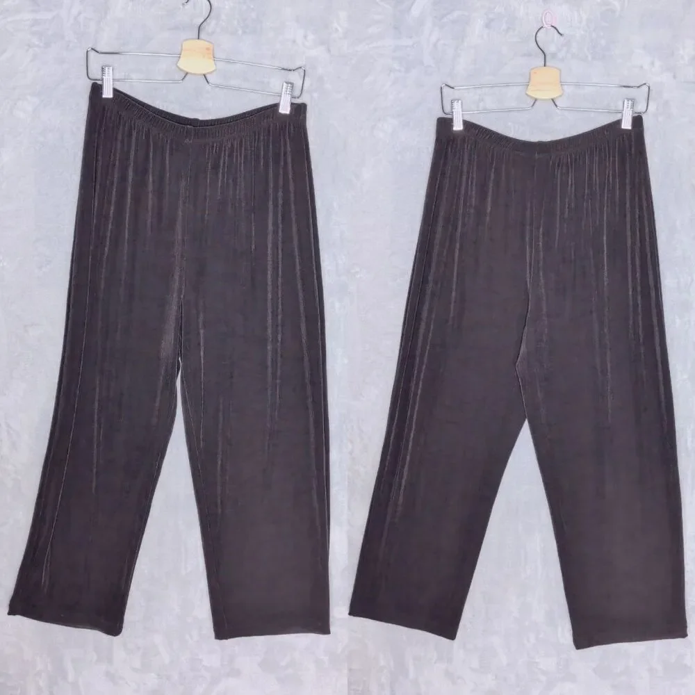 CHICO’S Dark Brown Straight Leg Slinky Knit Pants Sz 2 Smoothing Travel Pull On
